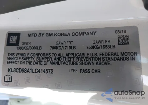 2020 Chevrolet Spark Fwd 1Lt Automatic из США, поврежденный, VIN KL8CD6SA1LC414572